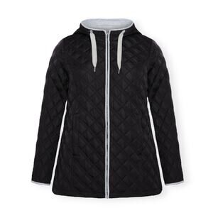 City Chic Evans Multi Stitch Quilted Coat Hooded Black Women's US Size 14/16 New